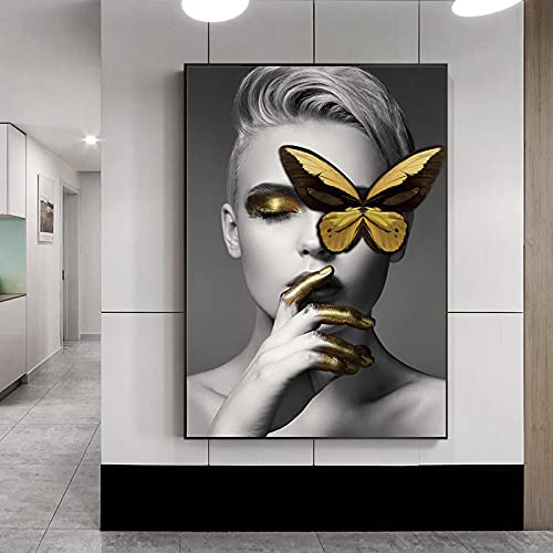 Peinture sur toile fille papillon 80x110 cm impression d'art premium