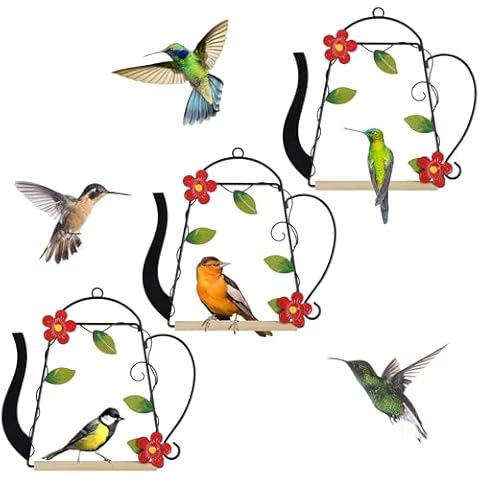 winemana Set of 3 Hummingbird Swings and Perches, Rust Resistant Metal Frame with Wooden Dowel, Bird Feeders Accessories for Hanging Indoor Office Outdoor Balcony Trunk Patio Garden (Kettle-Shaped) Cover