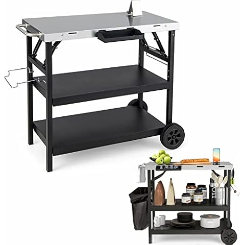 GiantexUK Folding Dining Cart with Adjustable Shelf Cover