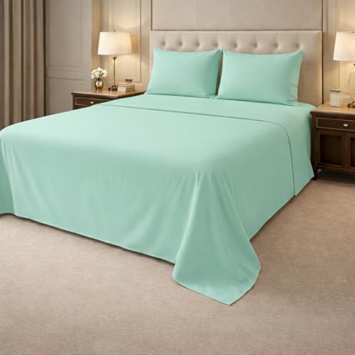 Image of 500TC Egyptian Cotton Single Bed Bedsheet Set | Ultra-Soft, Wrinkle-Free & Breathable | Includes Topsheet & 2 Pillow Covers | Luxury Finish | Aqua Blue