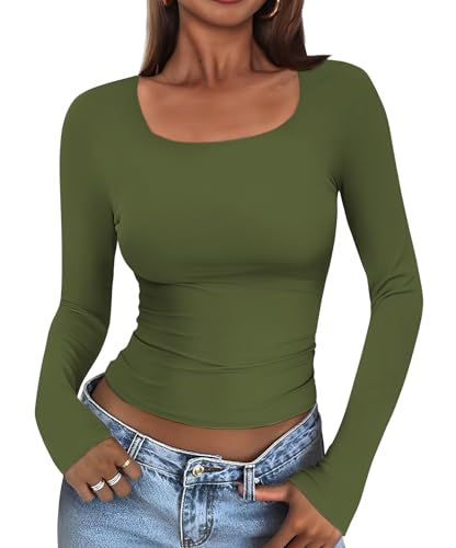 Cuptacc Tops Für Damen Schick Komfort Konvertierbar Langarmshirt Einfarbig Sonnenschutz Long Sleeve T Shirt Absorbierend Sportbekleidung Armeegrün L