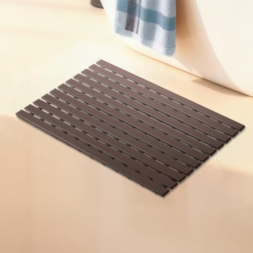 Image of Frido AeroDry Bath Mat, Premium Anti-Slip Bathroom Mat with Firm Grip, Fast-Drain Design & Gentle Massage Texture, Non-Slip PVC Shower Mat for Bathroom Floor - Brown
