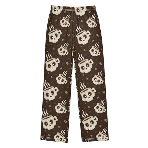 ZZXXB Coffee Bean Skull Cup Boys Long Pants Soft Trousers Elastic Waist Kids Lounge Bottoms with Pockets S-XL