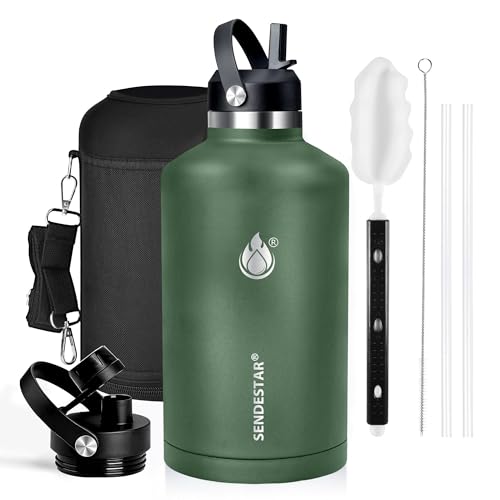 Image of One Gallon Insulated Water Bottle, Triple Wall 128 oz Stainless Steel Wide Mouth Water Bottles (Cold for 48 Hrs), Leak Proof, Non-BPA, Large Water Flask Jug with Paracord Handle & Straw Spout Lids