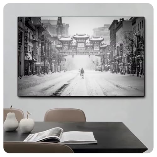 Toile vintage scène de neige pour décoration murale de chambre