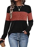 Womens Early Fall Fashion 2025 Trendy Clothes Long Sleeve Tops Fall Sweaters Color Block Women's Tops Black Caramel M