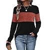 WIHOLL Womens Sweaters Trendy Color Block Tops Long Sleeve Shirts Fall Outfits Early Fall Fashion 2025 Winter Clothing
