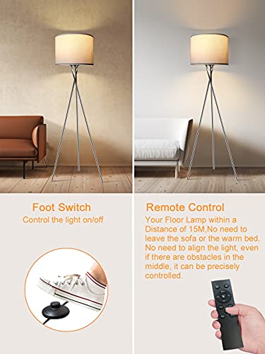 Tripod Floor Lamp, Remote & Touch Control Led Floor Lamp 3 Color Temperatures Standing Lamp For Bedroom And Floor Lamp For Living Room, Mid Century Standing Lamp For Bedroom Office Reading-White #TOP1