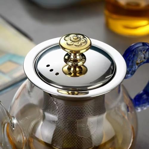 Image of Glass Tea Pot with Stainless Steel Infuser - 500ml Clear Borosilicate Teapot with Lid & Handle, Ideal for Loose Leaf Tea, Blooming Tea, Tea Bags and Fruit Infusions | rajwadi Kettle (1 Pcs)
