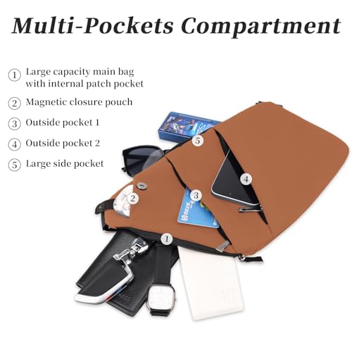 Image of Anti Theft Crossbody Bag,Sling Bag for Women Men,Multi-pocket Chest Shoulder Bag for Travel, Sport, Work
