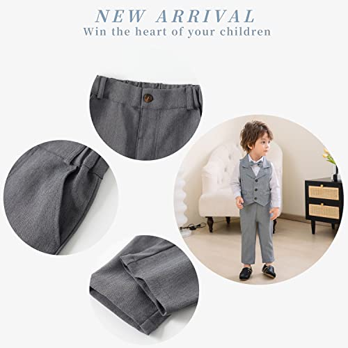 Image of Baby Boys Gentleman Formal Suit Set with Vest, Pant, Shirt, and Bow Tie, Weding 4Pcs Outfit