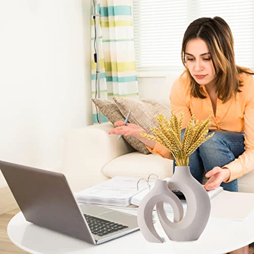 Keramik Vase, SUKIYPO 2er Set Hohle Beige Moderne Vasen für Nordisches, Vasen Deko, ästhetische Boho Blumenvase für Zuhause, Wohnzimmer, Büro, Bauernhaus, Couchtisch Dekoration – Bild 3