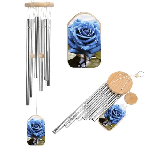 Outdoor Wind Chimes, Romantic Blue Rose Printed Wind Chimes,Simple Wind Chimes,Curtain Wind Chimes for Home Decoration