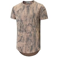 KLIEGOU Camiseta masculina hipster hip hop rasgada bainha redonda estampada, 1887 cáqui, P