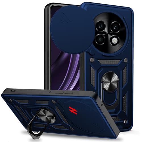 Image of AESTMO Tough Armor Realme 13 Plus / P1 Speed 5G Bumper Back Case Cover | Ring Holder & Sliding Camera Shield Cover | 360 Degree Protection Back Case Cover for Realme 13 Plus / P1 Speed 5G (Blue)