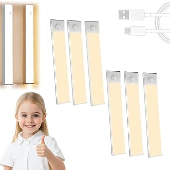Punch-Free Smart Sensor Magnetic Rechargeable LED Lights, Adjustable LED Intelligent Human Long Motion Sensor Wireless Magnetic Light for Cupboard,Stairs,Wardrobe Warm White-6,7.9