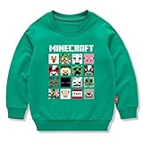 [ビューテ] マインクラフト 子供服 春秋 スウェット 長袖 クルーネック 男の子 女の子 綿100% キッズ 薄手 カジュアル 小学生 トップス プレゼント グリーン 130CM