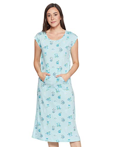 Zivame Women's Cotton Short Sleeve Nightgown (ZI60B4-Clear Water_Blue_Extra Small)
