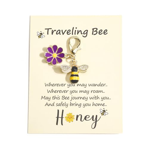 Gallkeat Travel Bee Keychain Travel Gift with Motivational Card Safe Drive Good Luck Key Rings for Family Friend Her