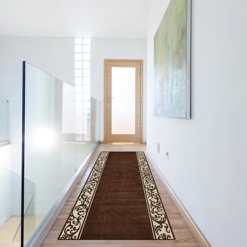 Alfombra de pasillo marrón de 60 x 220 cm lavable para hogar 6