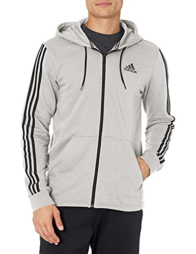 adidas mens Must Haves 3-Stripes French Terry Reflective Hooded Track Top, Medium Grey Heather Black, Large