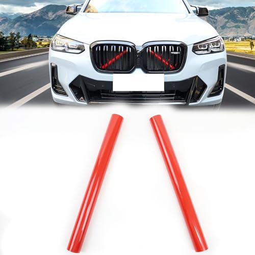 Image of X3 G01 Grille Insert Stripes Trim, Compatible with BMW X3 G01 F25 X4 G02 F26 X5 G05 F15 E70 X6 G06 F16 E71 X7 G07 V-Brace Wrap Covers Grill Stripes, Front Grill Insert Trim - Red Sport