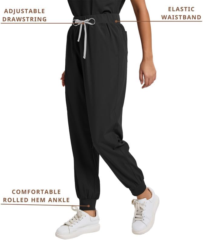 Scrub Pants for Women, Soft Stretch Fabric Jogger Scrub Bottoms with 6 Pockets - Image 3