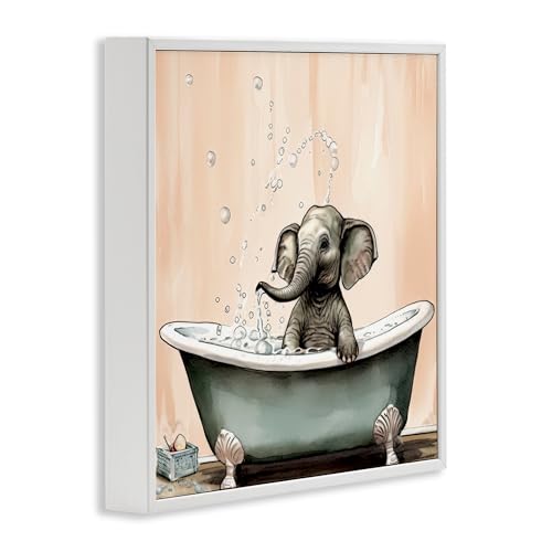Baby Elephant Bain moussant cadre blanc 24x24 décor mural bébé