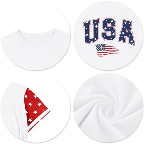 Image of CAZYCHILD Girls 4th of July USA Shirt American Flag Patriotic T-Shirt Independence Day Outfit for Kids 5-14Years