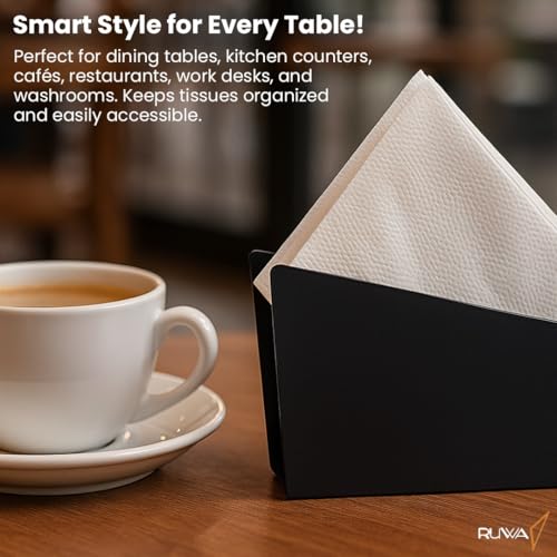 Image of RUWA Napkin Holder for Dining Table - Tissue Paper Stand for Kitchen, Table, Home Decor, Office, Restaurant, Tissue Dispenser Organizer for Dinner Tables, Kitchen, Bathroom | Floppy Black | Set of 2