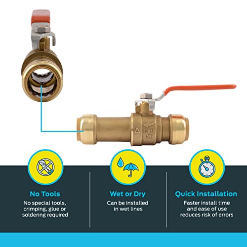 Image of SharkBite 3 /4 Inch Slip Ball Valve, Push to Connect Brass Plumbing Fitting, PEX Pipe, Copper, CPVC, PE-RT, HDPE, 24736LF