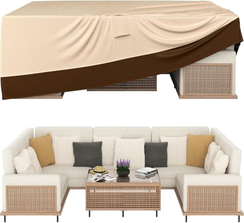 Image of Patio Furniture Covers, Outdoor Furniture Cover Waterproof, General Purpose, Outside Table and Chair Covers, Heavy Duty 600D (111 Inch L x 74 Inch W x 28.3 Inch H)-Brown