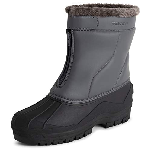 Polar Hombre Pata NylEn Correa Invierno Impermeable Durable Suela De Goma Al Aire Libre Muck Mid Botas - Gris Cuero Cremallera - UK9/EU43 - YC0689