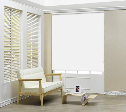 Image of 100% Blackout Roller Blinds for Windows 58 Inch W X 48 Inch L Roll-Up Shades Sun UV Protection for Home & Office, White| Customised Size | Heavy Duty in 38 MM Pole