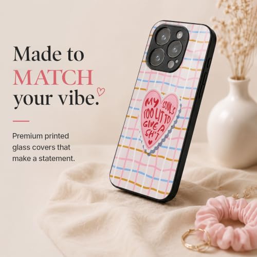 Image of Stylish Designer Glass Case Compatible with Samsung Galaxy S23 FE 5G Back Cover for Women & Girls | Pink Lit Soul Quote Grid, Glossy & Scratch-Resistant Finish