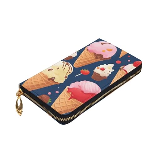 Sweet Ice Cream Picture Leather Long Clutch Wallet for Fashionable Girls and Women - Durable, Stylish, and Functional, Black, One Size3