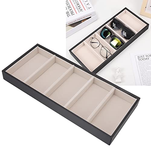 Image of CHICIRIS Sunglasses Storage Organizer, 5 Compartments Sunglass Tray Leather Eyeglasses Glasses Display Case for Table Drawer