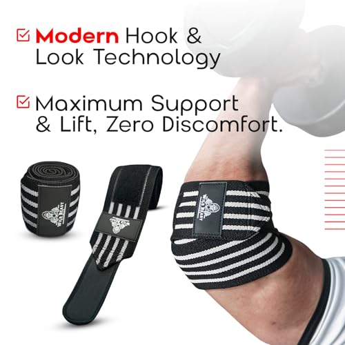 Image of Elbow Wraps for Weightlifting (Pair), Stretchable & Breathable 41 inch Elbow Compression Strap, Weightlifting Straps for Bench Press, Supports Powerlifting, Pressing, Elbow Straps for Gym Accessories for Men (White)
