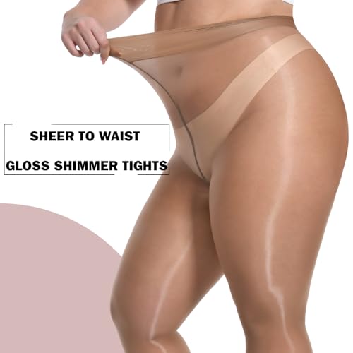 MANZI Women's Plus Size Shimmer Glossy Sheer Tights Seamless Shiny Silk reflections Pantyhose Oil Pearlescent Stockings3