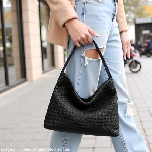 Bolso Tote Tejido de Cuero Vegano para Mujer Negro miniatura 3