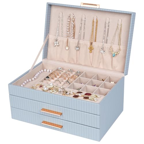 Dajasan Jewelry Box Organizer, 3-Tier Jewelry Storage with 2 Drawers,