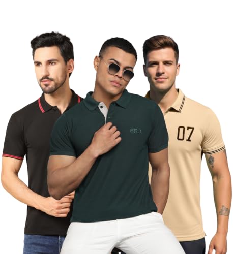 Image of INKKR Men's Solid Polo Neck Half Sleeve Stylish T-Shirt Combo