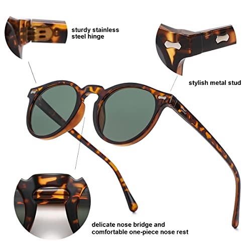 Gleyemor Vintage Polarized Sunglasses For Men Uv400 Protection Retro Round Sunglasses Hand-Crafted Acetate Frame (Tortoise Frame/Green Lens) #TOP4