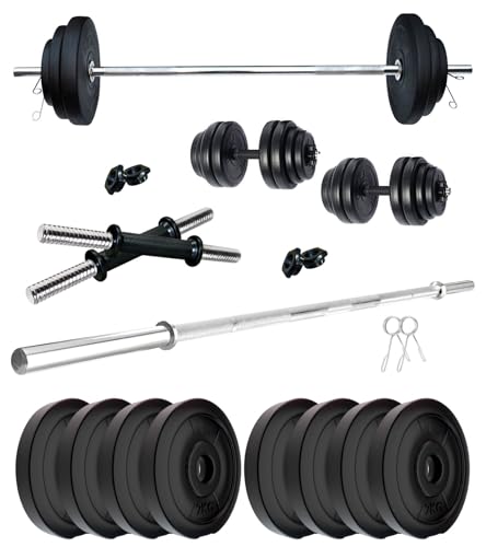 Image of Kore PVC 16 Kg Home Gym Set with One 3 Ft Straight Rod and One Pair Dumbbell Rods, Multicolour