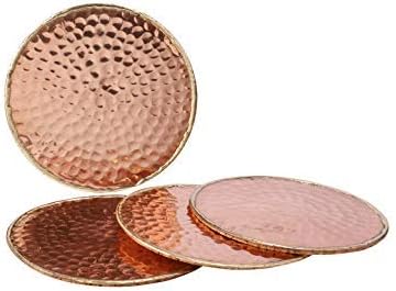GoCraft Hammered Copper Coasters | Handmade Coasters with Padded Cork Protection for Drinks, Beverages & Wine/ Bar Glasses (Set of 4)