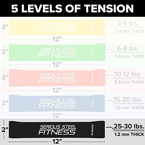 Image of Serious Steel Fitness Mini Resistance Loop Bands | Rehab and Prehab Stretch Bands | 12 inch Exercise Workout Bands (Sets of 5 Pack and Sets of 10 Pack Trainer Options Available!)