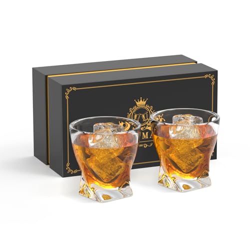 Comsmart Whiskey Glass Set of 2 with Luxury Box, 10 oz Crystal Old Fashioned Lowball Rocks Glasses, Gift for Men Drinking Scotch Bourbon Cocktail Liquor Vodka Malt Cognac