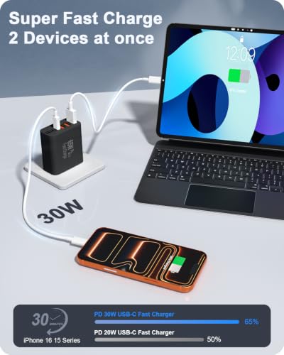 Image of 2-Pack 65W USB C Charger Block, 6-Port Fast Wall Charging Block [3 PD USB-C & 3 QC USB-A] for iPhone 17 16 15 Pro Max, iPad Pro, Galaxy S26 S25, Pixel 10 9, iWatch,Google & More