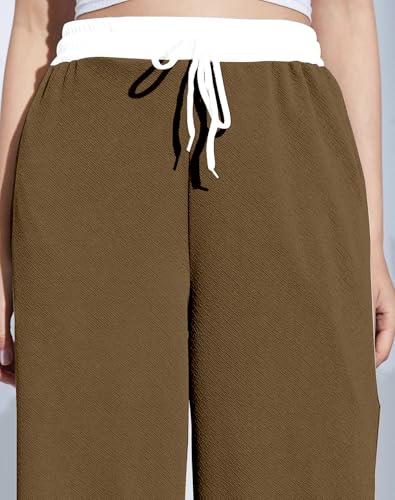 Image of Mehrang Wide Leg Drawstring Pants, with Contrast Waist Band || Casual Lounge Wear Side with Pockets, High Waisted, Relaxed Fit Trouser for Women