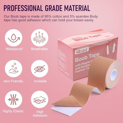 Hbaid Ultimativer Boob Tape für Unsichtbaren Halt – Brust Tape mit 16pcs Nipple Abdeckungen & 41pcs Fashion Tape Strips – Stark haftendes, hautfreundliches Klebeband für Rückenfreie Outfits